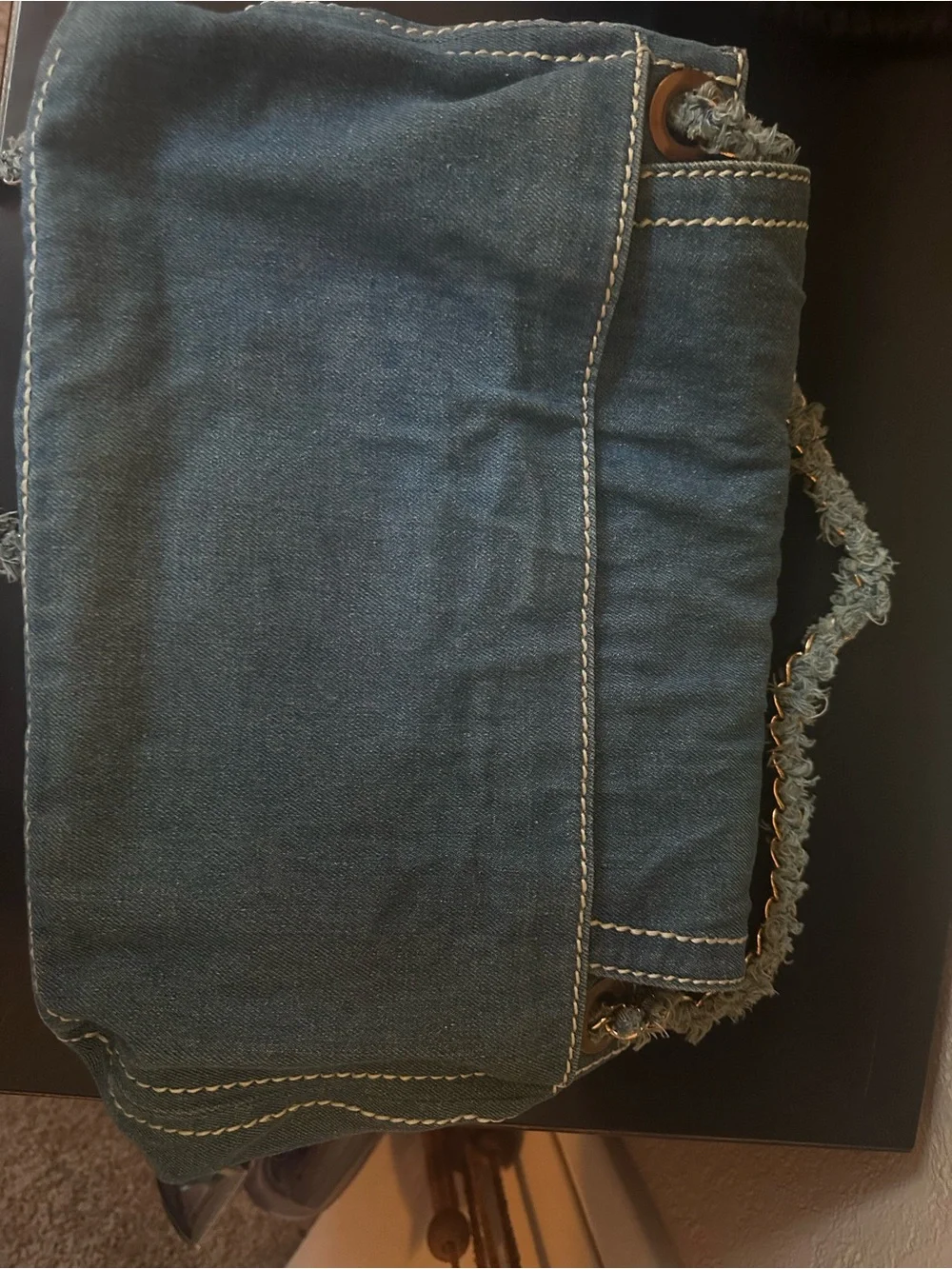 Blue Denim Crossbody with Tan Leather Trim